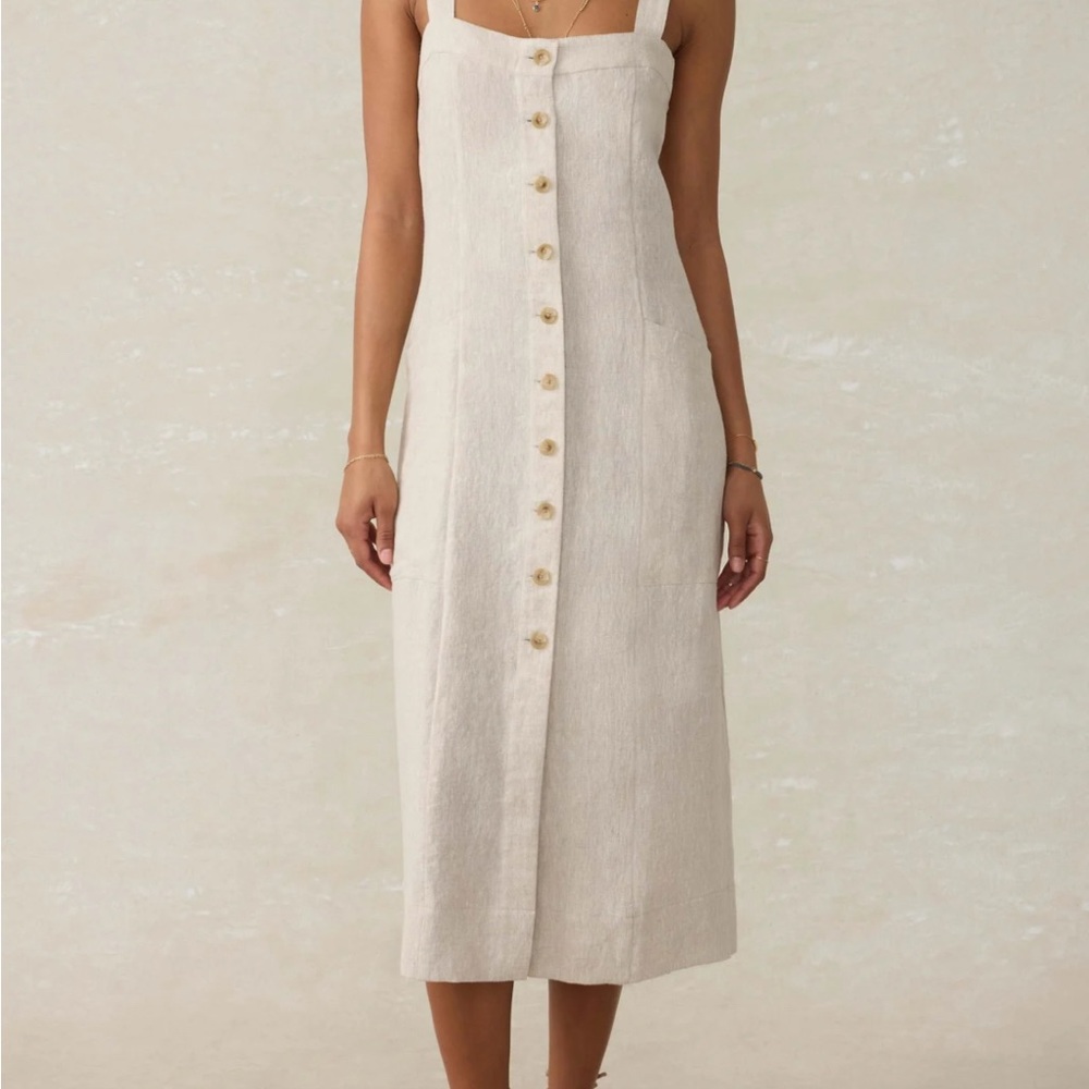 Faherty Cream Button-Front Midi Dress